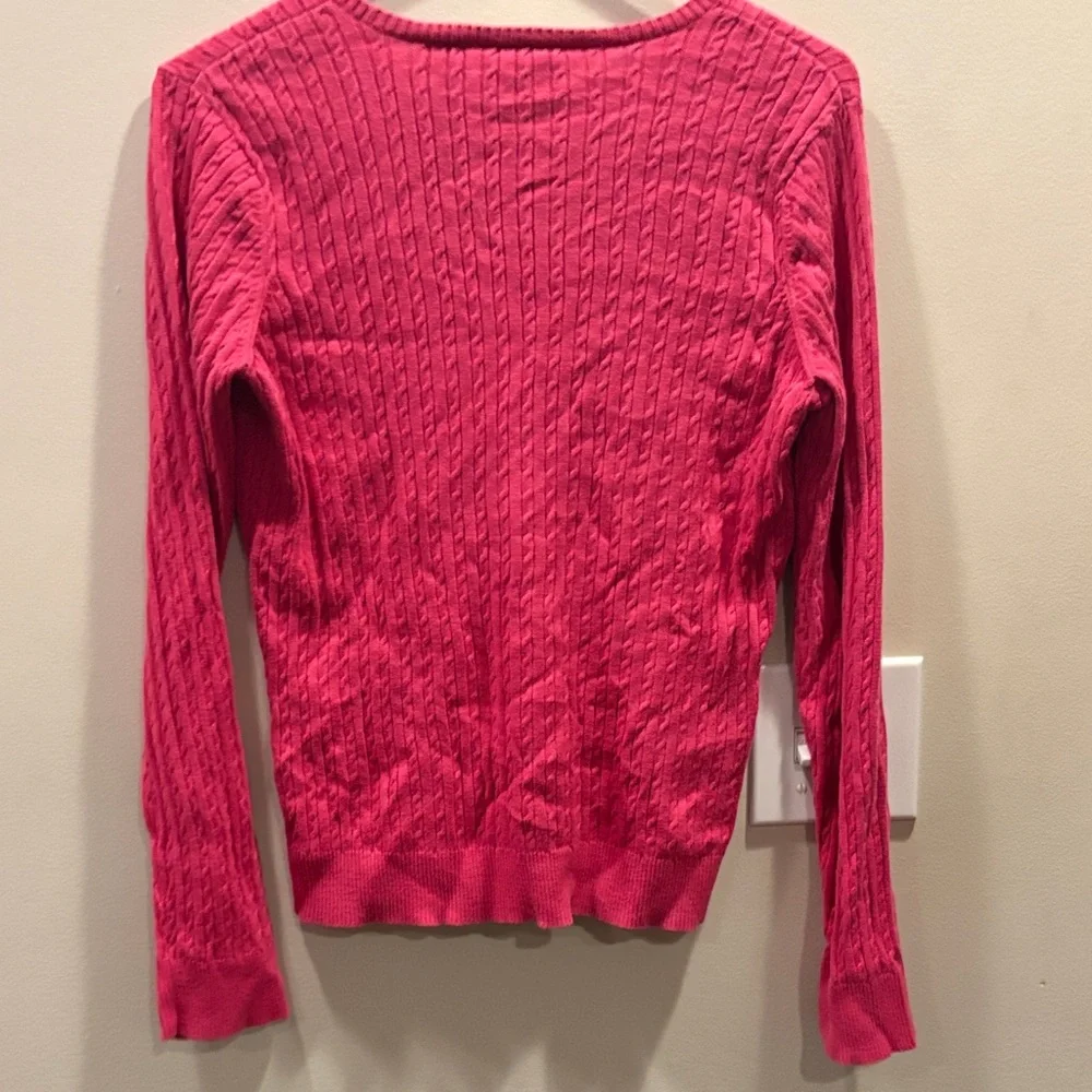 🔥2/$10 3/$12 Liz Claiborne Fuchsia Cable Knit Sweater - Picture 5 of 5